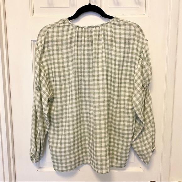 Zara Green Gingham Balloon Sleeve Top XS - Picture 2 of 6